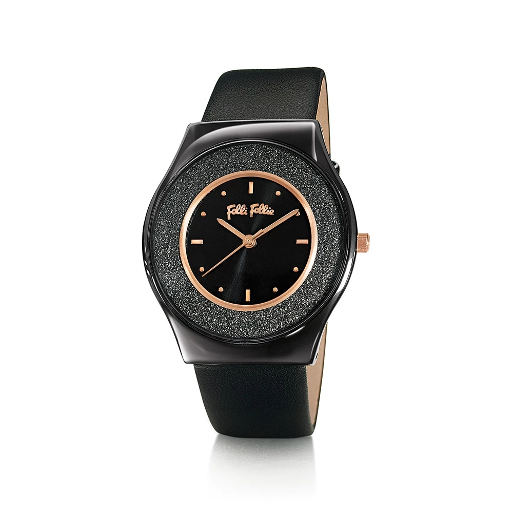 Γυναικείο ρολόι με δερμάτινο λουράκι FOLLI FOLLIE SPARKLING SAND μαύρο 3 Γυναικείο ρολόι με δερμάτινο λουράκι FOLLI FOLLIE SPARKLING SAND μαύρο