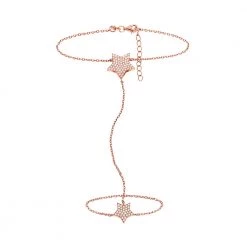 Γυναικείο διπλό ασημένιο βραχιόλι με δαχτυλίδι FOLLI FOLLIE ροζ-χρυσό