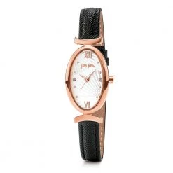 Γυναικείο ρολόι με δερμάτινο λουράκι FOLLI FOLLIE LADY BLOOM μαύρο