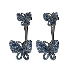 Γυναικεία ασημένια σκουλαρίκια FOLLI FOLLIE Wonderfly Black Flash Plated μπλε