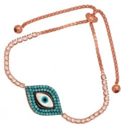 JEWELTUDE Γυναικείο ρόζ επιχρυσωμένο βραχιόλι ριβιέρα Μάτι