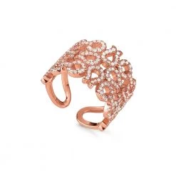 Ασημένιο φαρδύ δαχτυλίδι FOLLI FOLLIE ροζ χρυσό