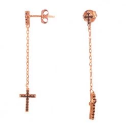 JEWELTUDE Γυναικεία ασημένια ρόζ επιχρυσωμένα σκουλαρίκια Σταυροί