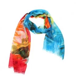 Γυναικείο μαντήλι ECHO SHIBORI PAINTED FLORAL OBLONG μπλε πορτοκαλί