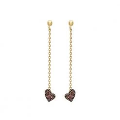 Γυναικεία ασημένια κρεμαστά σκουλαρίκια καρδιές VOGUE χρυσά μοβ