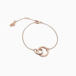 Γυναικείο ασημένιο βραχιόλι FOLLI FOLLIE Interlinking ροζ χρυσό