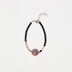 Γυναικείο βραχιόλι ERMINA KASS PEACH CERAMIC EVIL EYE μαύρο κοραλί