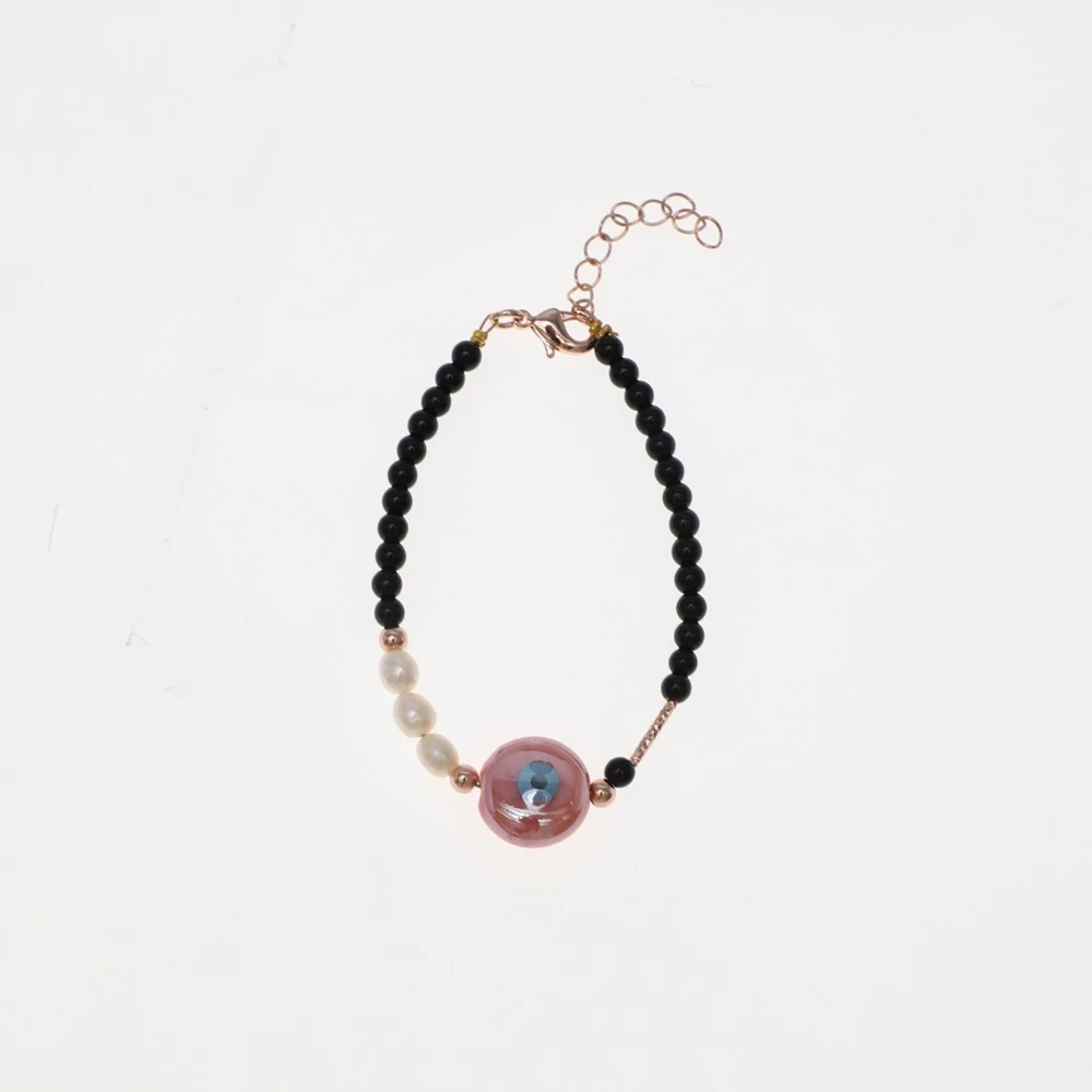 Γυναικείο βραχιόλι ERMINA KASS PEACH CERAMIC EVIL EYE μαύρο κοραλί 3 Γυναικείο βραχιόλι ERMINA KASS PEACH CERAMIC EVIL EYE μαύρο κοραλί