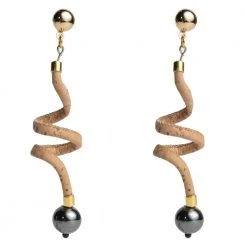 Γυναικεία μακριά σκουλαρίκια APOXYLO 764 SPIRAL από φυσικό φελλό